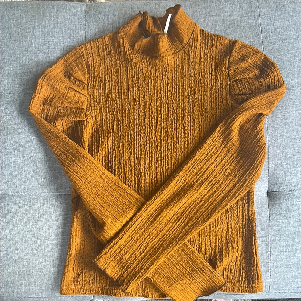 Free People Brown Ribbed Knit Blouse